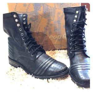 Free People black leather lace up boots